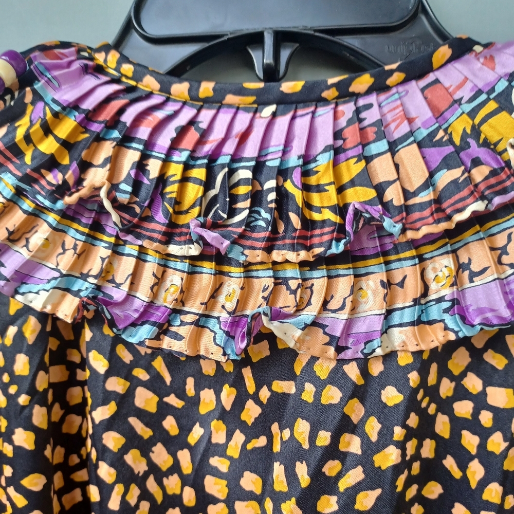 Vintage Susan Freis multi-colored smocked tiered midi dress XL. - Picture 6 of 7